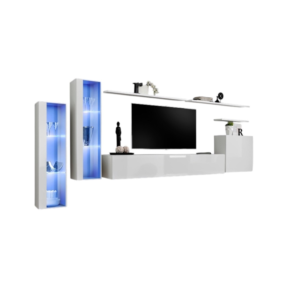 Ensemble meuble salon mural SWITCH XI design, coloris blanc brillant.