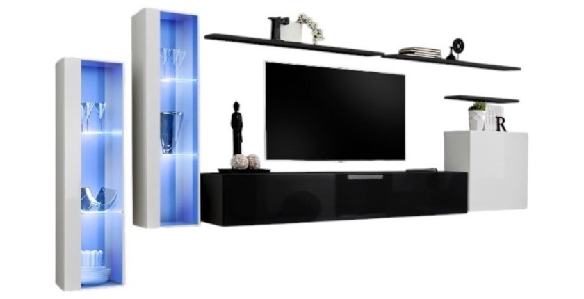 Wandmeubelset voor woonkamer SWITCH XI design, in glanzend wit en zwart
