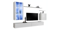 Ensemble meuble salon mural SWITCH XII design, coloris blanc brillant.