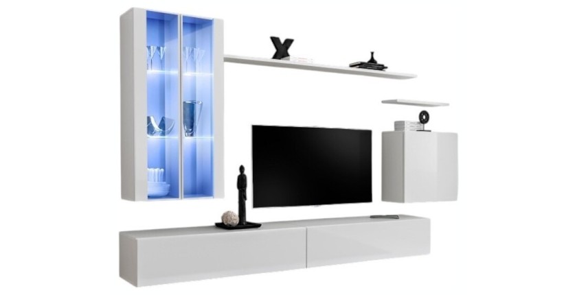 Ensemble meuble salon mural SWITCH XII design, coloris blanc brillant.