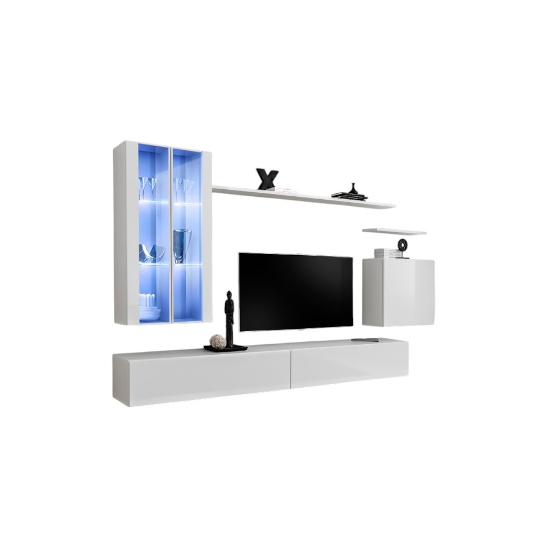 Ensemble meuble salon mural SWITCH XII design, coloris blanc brillant.