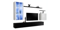 Ensemble meuble salon mural SWITCH XII design, coloris noir et blanc brillant.