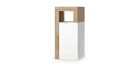 Meuble de salle de bains BURA – 1 porte – Blanc brillant laqué et chêne clair – Design moderne