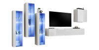 Ensemble meuble salon mural SWITCH XIII design, coloris blanc brillant.