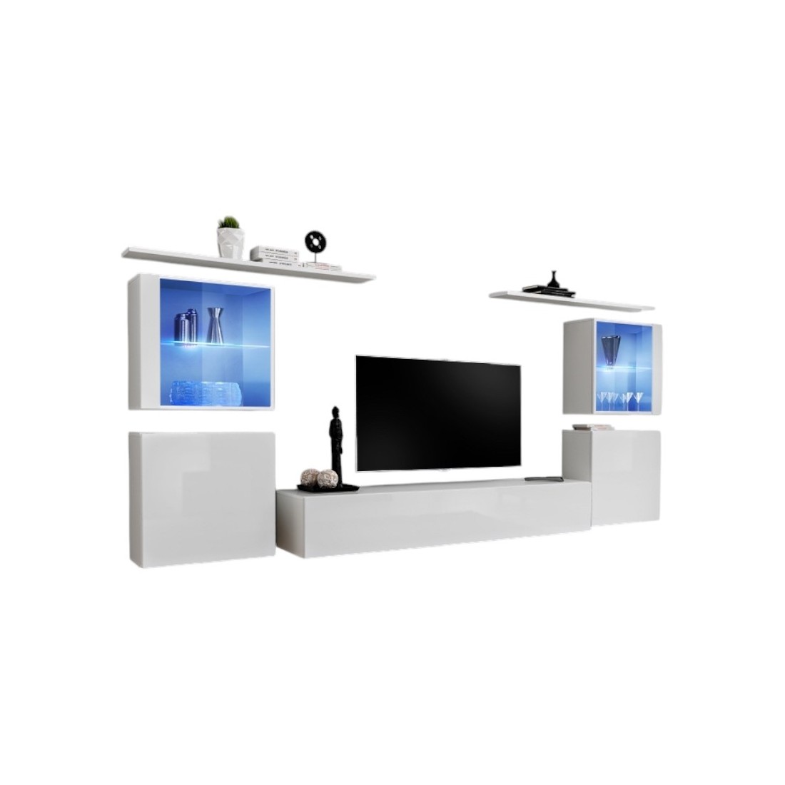 Ensemble de meubles suspendus design pour salon collection SWITCH XIV. coloris blanc brillant.