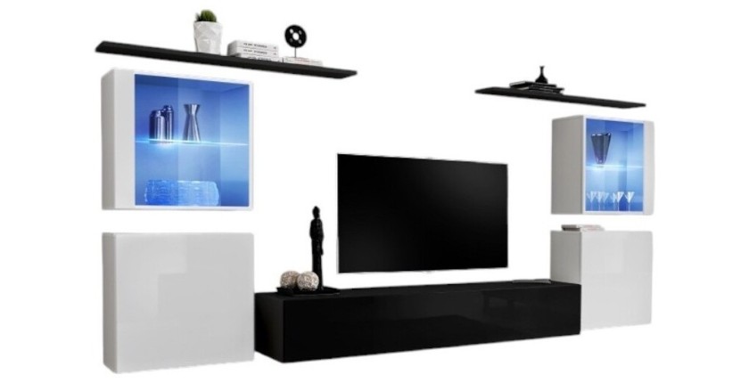 Wand-Salonmöbel-Set SWITCH XIV im Design, Farben Schwarz und Weiß glänzend.