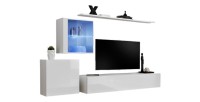 Ensemble meuble salon mural SWITCH XV design, coloris blanc brillant.