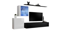 Ensemble meuble salon mural SWITCH XV design, coloris noir et blanc brillant.