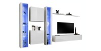 Ensemble meuble salon mural SWITCH XVI design, coloris blanc brillant.