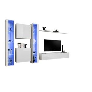 Ensemble meuble salon mural SWITCH XVI design, coloris blanc brillant.