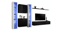 Ensemble meuble salon mural SWITCH XVI design, coloris noir et blanc brillant.