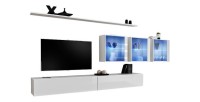 Ensemble meuble salon mural SWITCH XVII design, coloris blanc brillant.