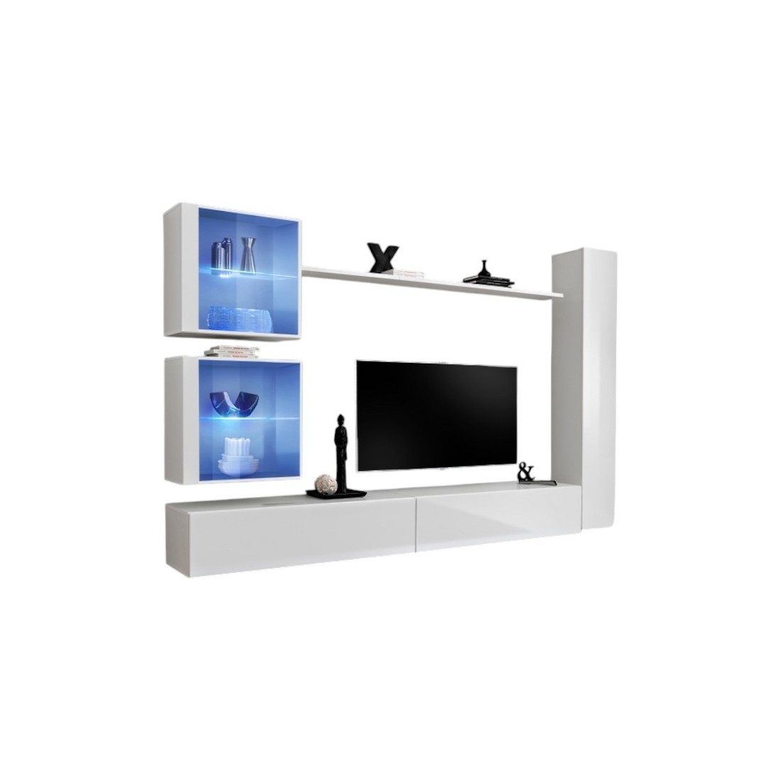Ensemble meuble salon mural SWITCH XVIII design, coloris blanc brillant.