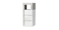 Cómoda para baño BURA – 3 cajones – L35 cm – Blanco brillante lacado y gris efecto concreto