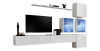 Ensemble meuble salon mural SWITCH XIX design, coloris blanc brillant.