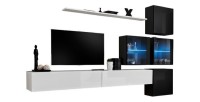 Ensemble meubles de salon SWITCH XIX design, coloris blanc et noir brillant.