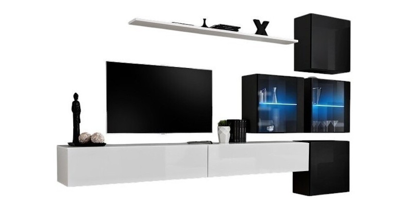 Ensemble meubles de salon SWITCH XIX design, coloris blanc et noir brillant.