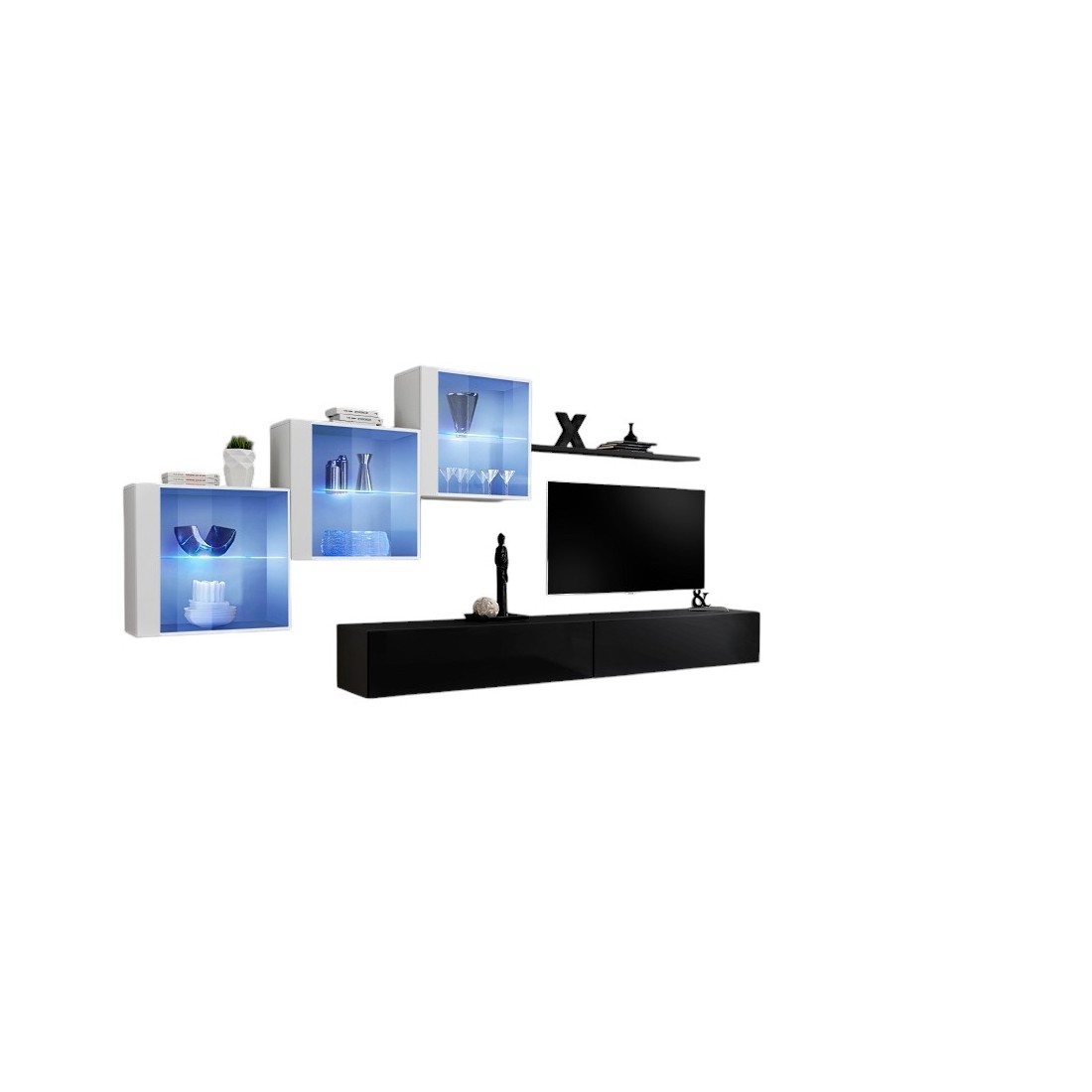 Ensemble meubles de salon SWITCH XX design, coloris noir et blanc brillant.