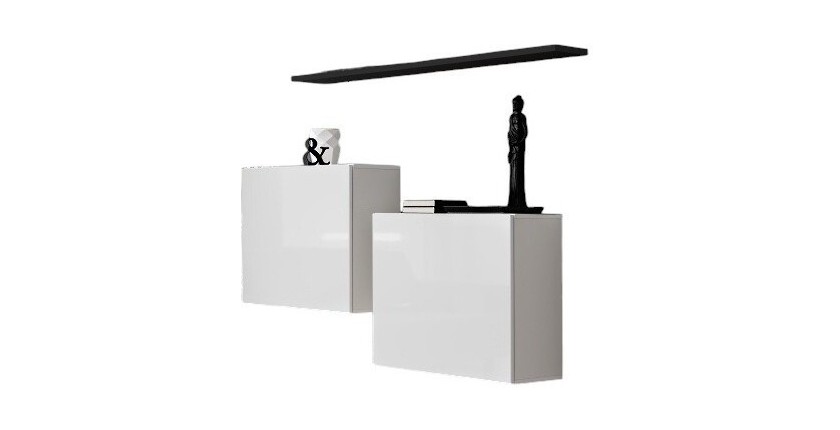 Ensemble meubles de salon SWITCH SBI design, coloris blanc brillant et étagère noir.
