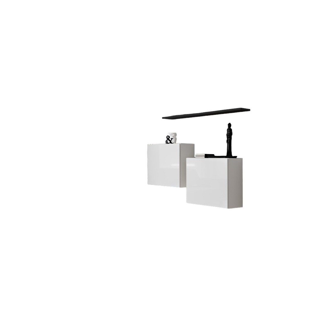 Ensemble meubles de salon SWITCH SBI design, coloris blanc brillant et étagère noir.