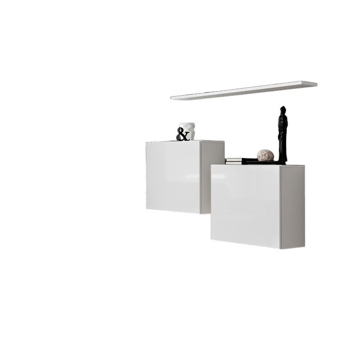 Composition murale SWITCH SBI – Cubes suspendus et étagère – Blanc brillant – Design moderne