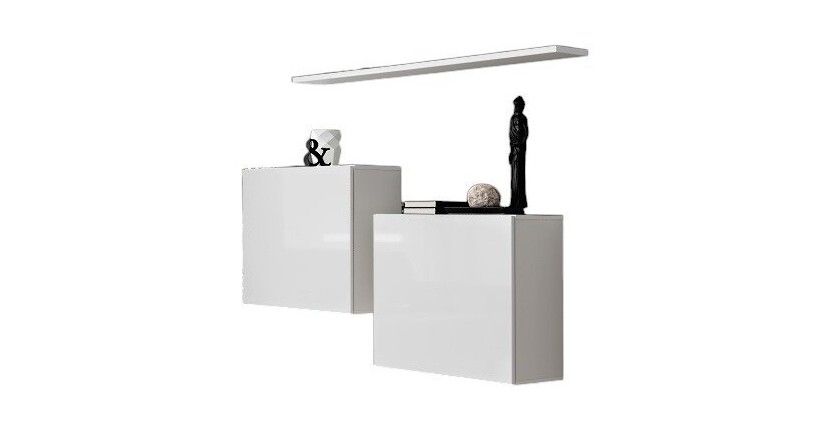 Composition murale SWITCH SBI – Cubes suspendus et étagère – Blanc brillant – Design moderne