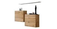 Ensemble meubles de salon SWITCH SBI design, coloris chêne Wotan et étagère blanche.