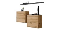 Ensemble meubles de salon SWITCH SBI design, coloris chêne Wotan et étagère grise.