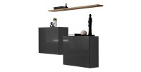 Wohnzimmermöbel-Set SWITCH SBI im Design, glänzend graue Farbe und Wotan-Eichenregal.