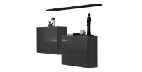 Ensemble meubles de salon SWITCH SBI design, coloris gris brillant et étagère noire..