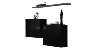 Ensemble meubles de salon SWITCH SBI design, coloris noir brillant et étagère grise.