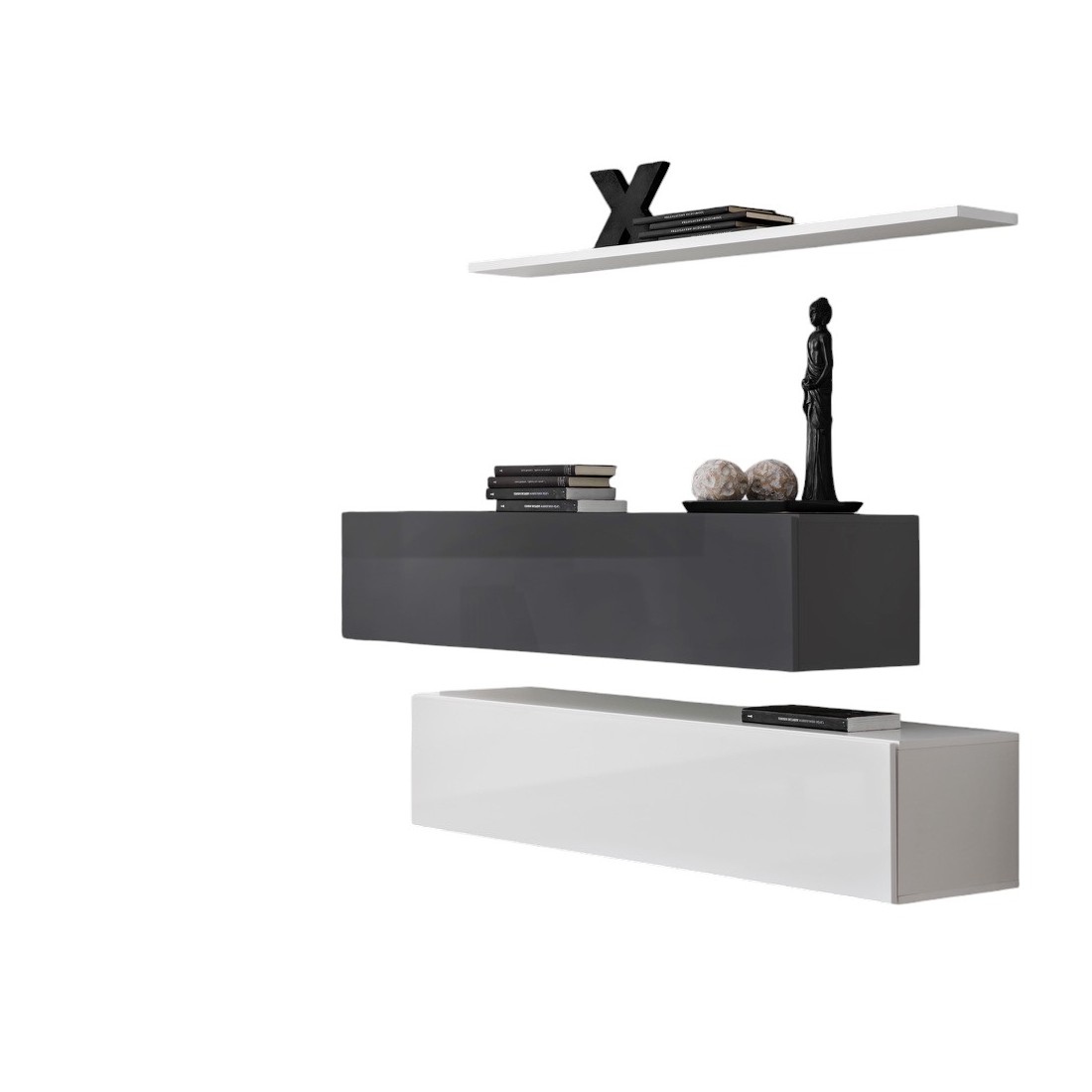 Ensemble meubles de salon SWITCH SBII design, coloris blanc et gris brillant.