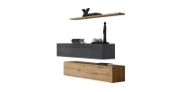 Ensemble meubles de salon SWITCH SBII design, coloris chêne Wotan et gris brillant.