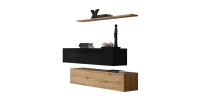 Ensemble meubles de salon SWITCH SBII design, coloris chêne Wotan et noir brillant.