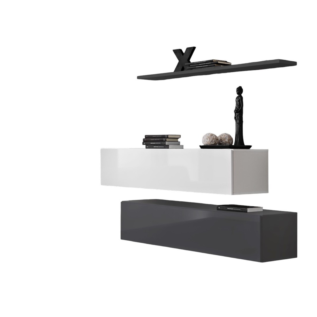 Ensemble meubles de salon SWITCH SBII design, coloris gris et blanc brillant.