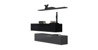 Ensemble meubles de salon SWITCH SBII design, coloris gris et noir brillant.