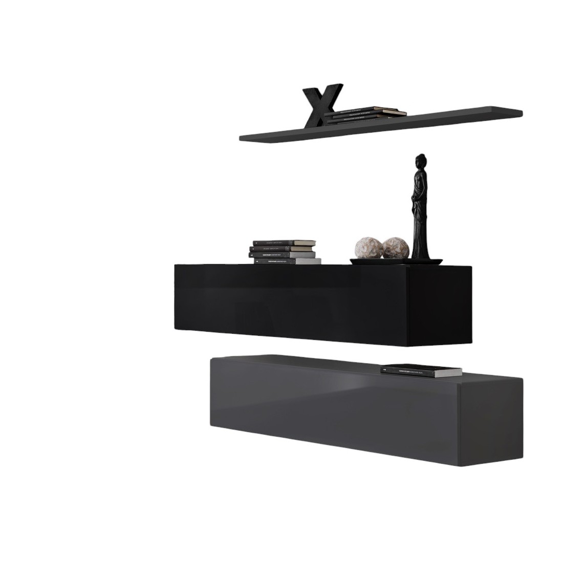Ensemble meubles de salon SWITCH SBII design, coloris gris et noir brillant.