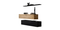 Ensemble meubles de salon SWITCH SBII design, coloris noir brillant et chêne Wotan.