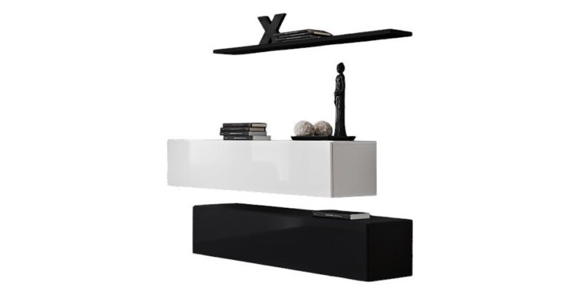 Ensemble meubles de salon SWITCH SBII design, coloris noir et blanc brillant.