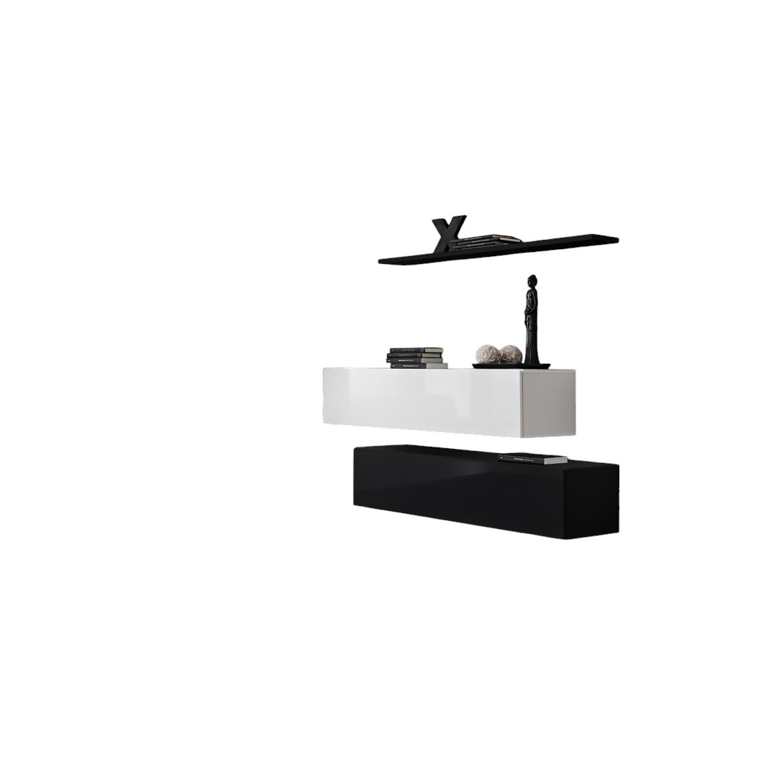 Ensemble meubles de salon SWITCH SBII design, coloris noir et blanc brillant.