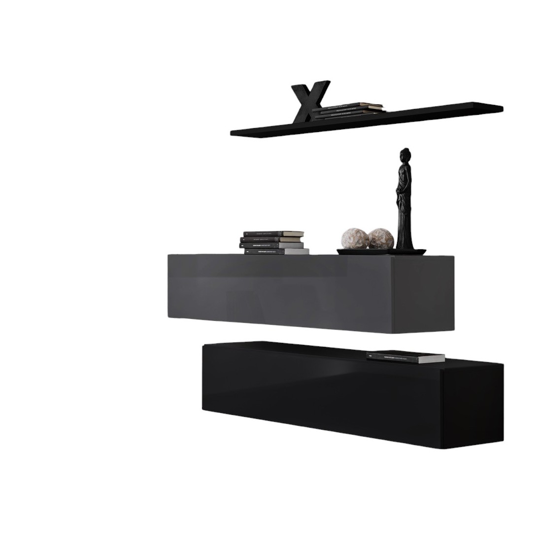 Ensemble meubles de salon SWITCH SBII design, coloris noir et gris brillant.