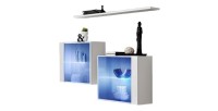Ensemble meubles de salon SWITCH SBIII design, coloris blanc brillant et porte vitrée avec système LED intégré.