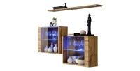 Ensemble meubles de salon SWITCH SBIII design, coloris chêne Wotan et porte vitrée avec système LED intégré.