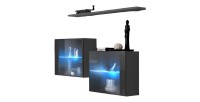 Ensemble meubles de salon SWITCH SBIII design, coloris gris brillant et porte vitrée avec système LED intégré.