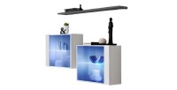 Ensemble salon SWITCH SBIII blanc brillant, porte vitrée LED intégrée, étagére grise, design moderne