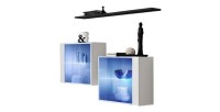 Ensemble salon SWITCH SBIII blanc brillant, porte vitrée LED intégrée, étagére noire, design moderne