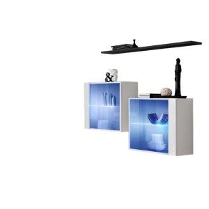 Ensemble salon SWITCH SBIII blanc brillant, porte vitrée LED intégrée, étagére noire, design moderne