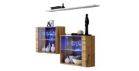 Ensemble salon SWITCH SBIII chêne Wotan, porte vitrée LED intégrée, étagére blanche, design moderne