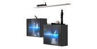 Wohnzimmer-Set SWITCH SBIII in glänzendem Grau, mit Glastür und integrierter LED, weißes Regal, modernes Design