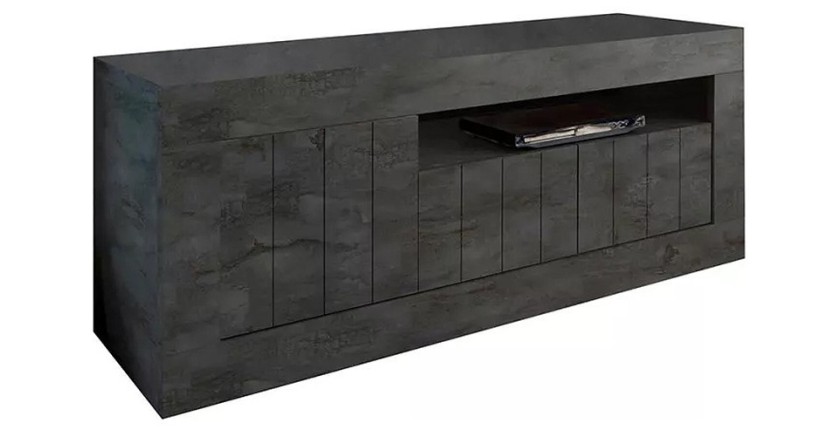 Meuble TV 3 portes battantes en bois, coloris gris foncé, collection URBAN
